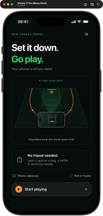 Narou camera setup screen: set it down, go play
